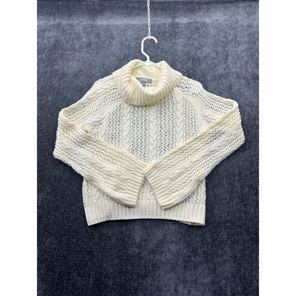 Marled Reunited Sweater Womens Small Beige Cable Knit Ribbed Cowl Neck Winter